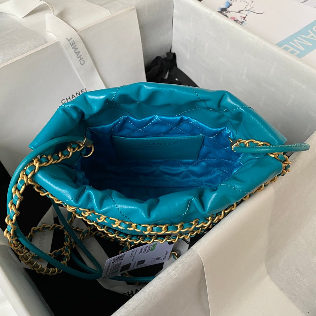 ＣＨＮＥＬ22 MINI HANDBAG BLUE  GOLD METAL