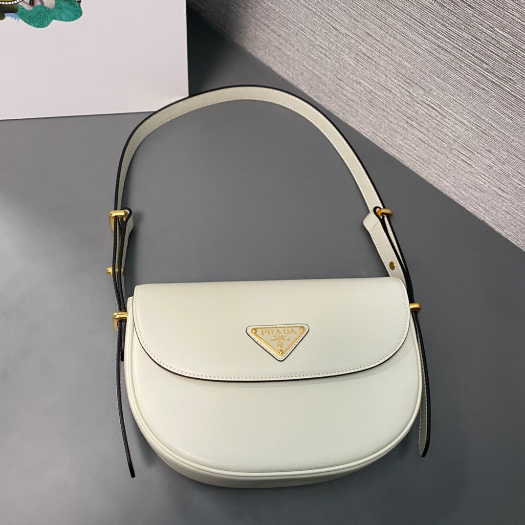 ＰＲＤＡ ARQUÉ LEATHER SHOULDER BAG WITH FLAP WHITE