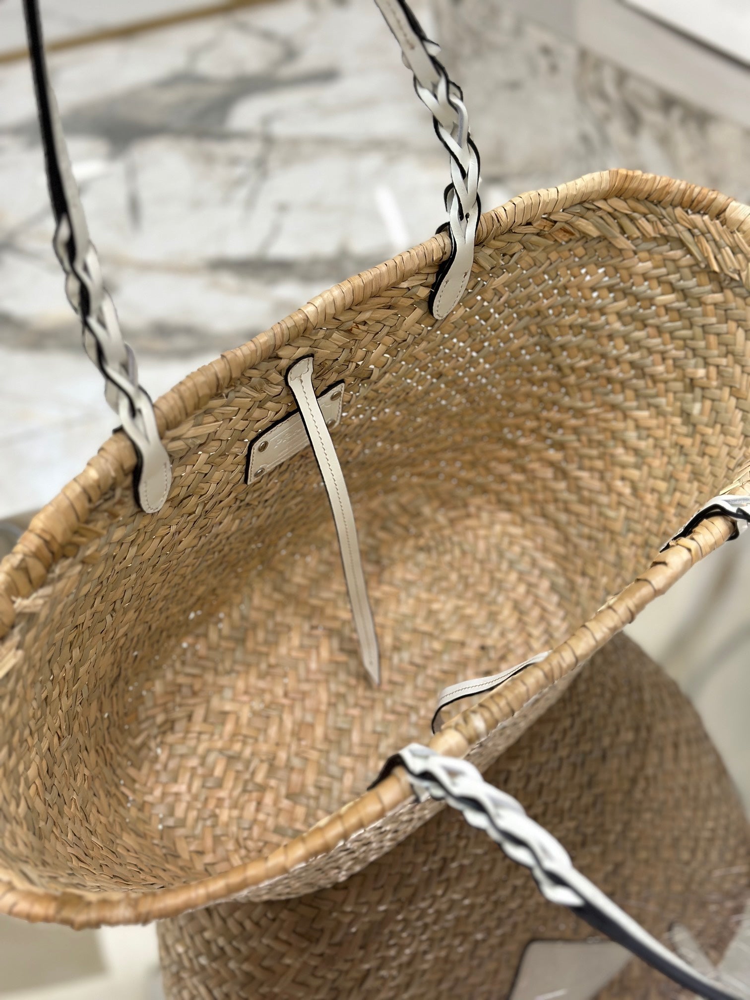 ＰＲＤＡ WOVEN PALM AND LEATHER TOTE BAG