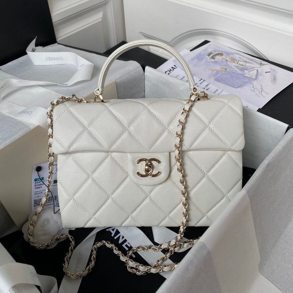 ＣＨＮＥＬTOP HANDLE FLAP BAG WHITE