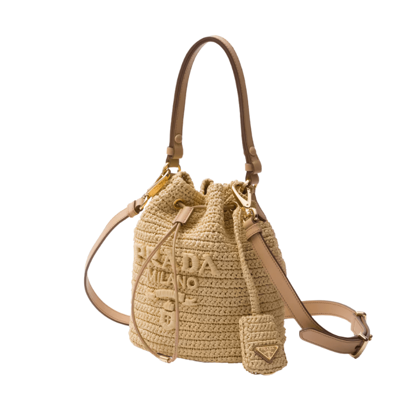 ＰＲＤＡ CROCHET AND LEATHER MINI-BUCKET BAG