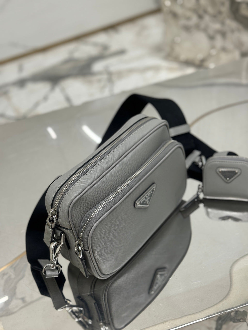 ＰＲＤＡ SAFFIANO LEATHER SHOULDER BAG MARBLE GRAY