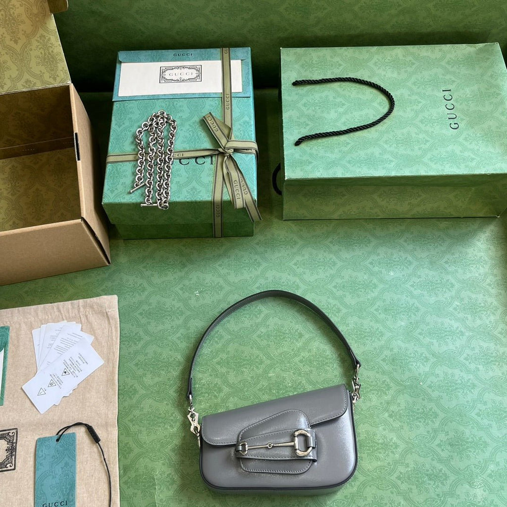 ＧＣＣＩHORSEBIT 1955 MINI LEATHER SHOULDER BAG GREY
