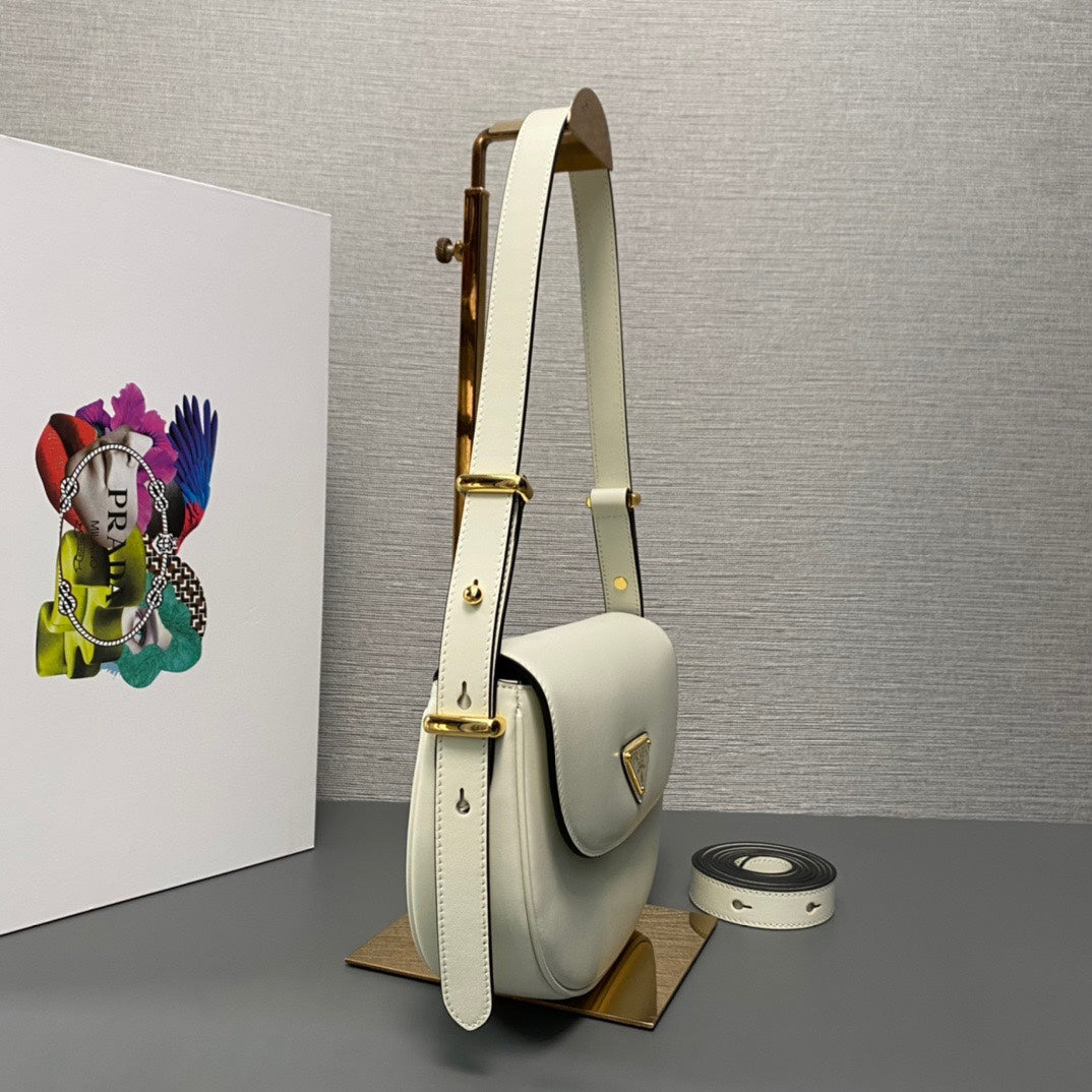 ＰＲＤＡ ARQUÉ LEATHER SHOULDER BAG WITH FLAP WHITE