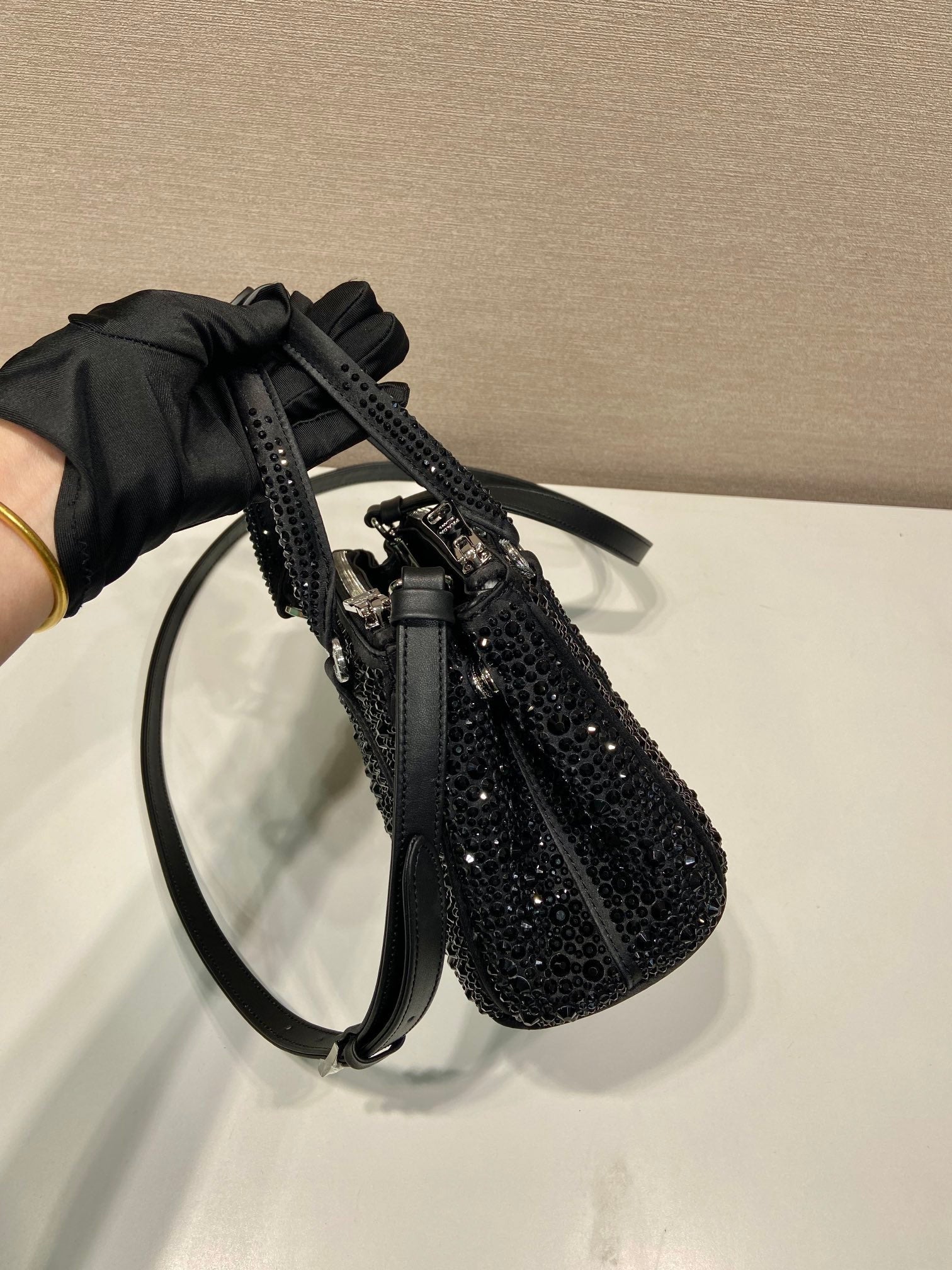 ＰＲＤＡ GALLERIA SATIN MINI-BAG WITH CRYSTALS