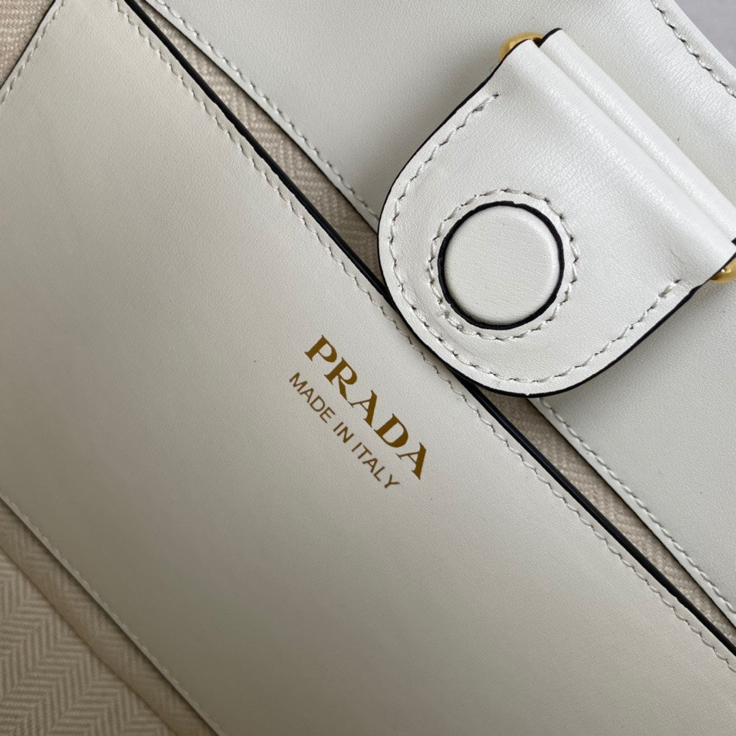 ＰＲＤＡ WOVEN TOTE WITH LEATHER ACCENTS WHITE