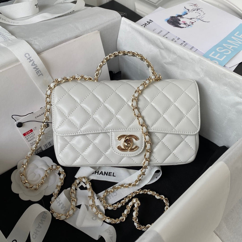 ＣＨＮＥＬFLAP BAG WITH TOP HANDLE WHITE
