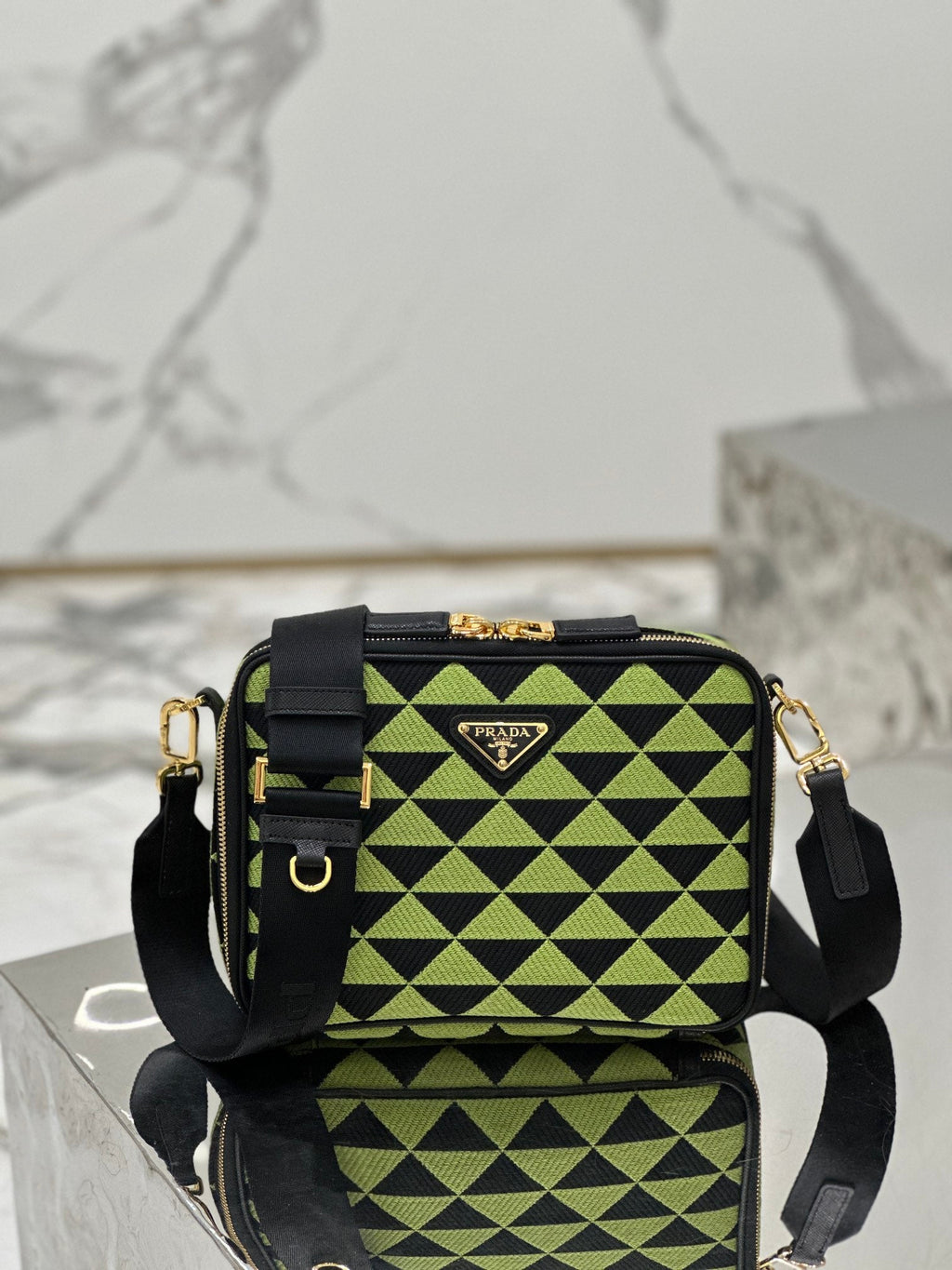 ＰＲＤＡ SYMBOLE EMBROIDERED FABRIC BAG GREEN BLACK