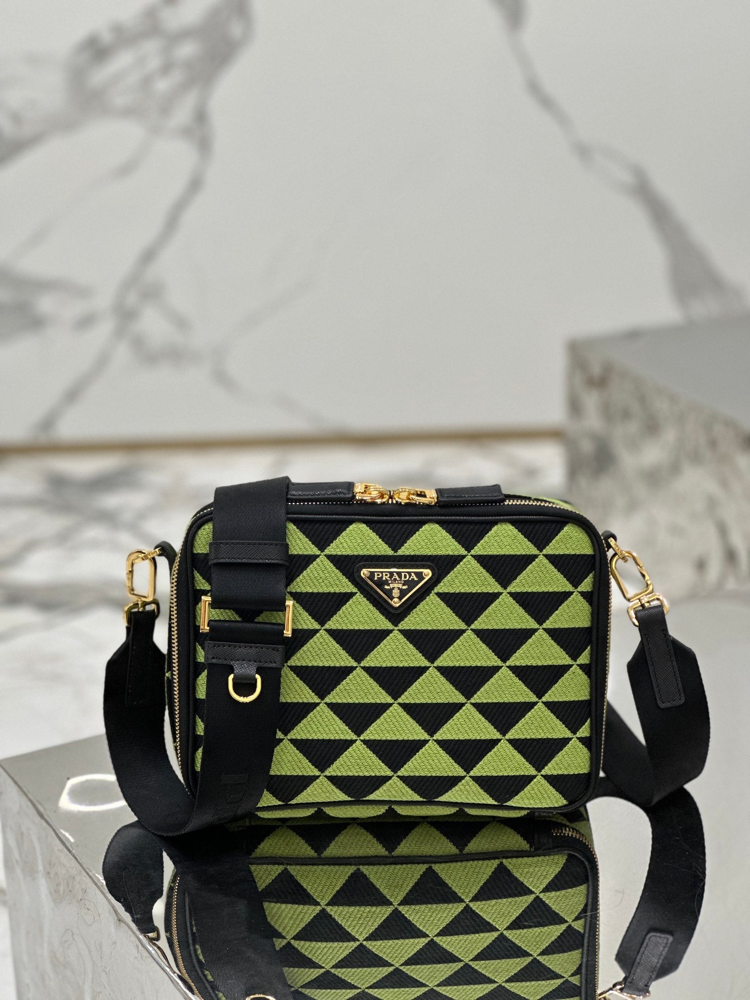 ＰＲＤＡ SYMBOLE EMBROIDERED FABRIC BAG GREEN BLACK