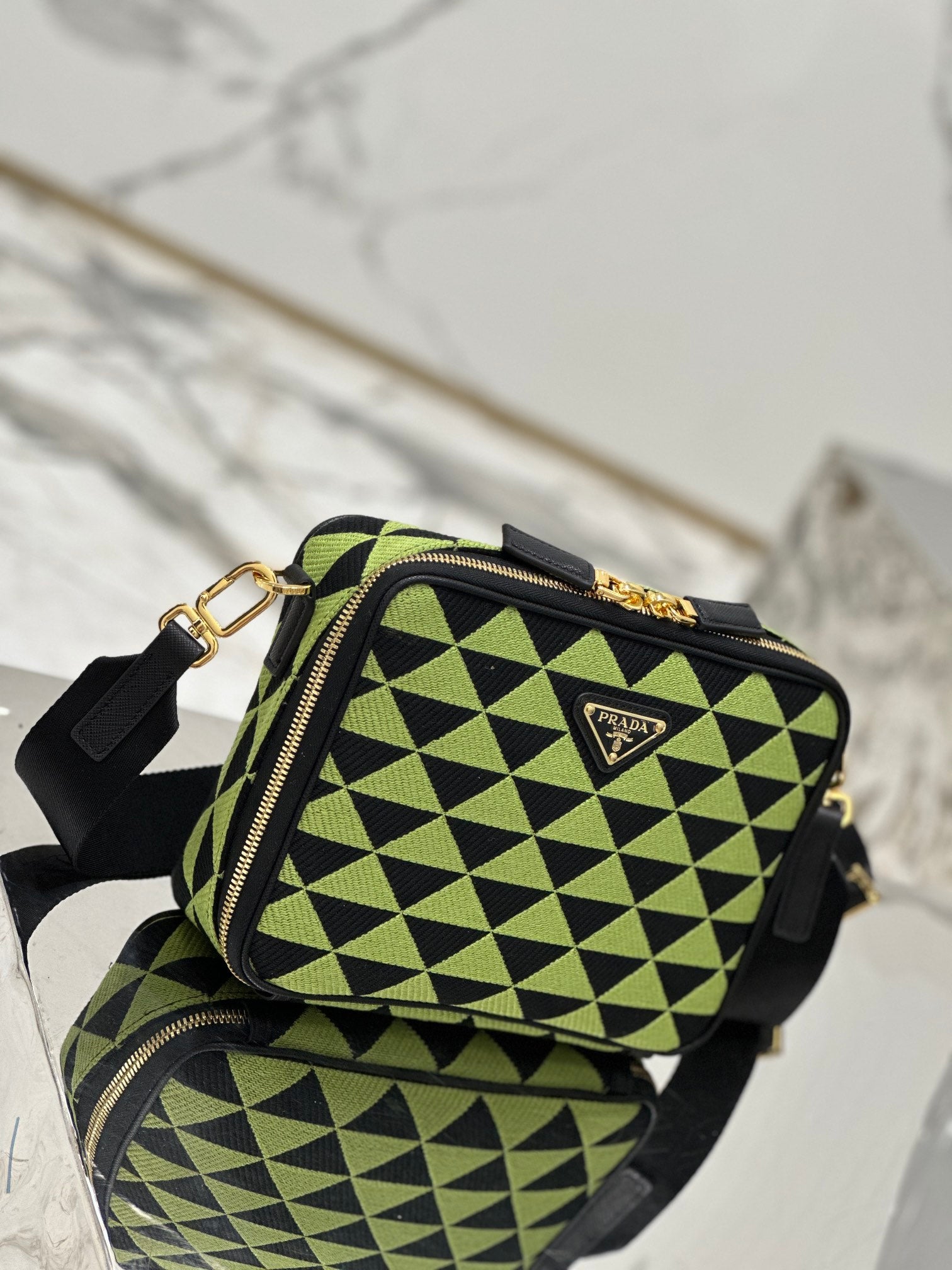 ＰＲＤＡ SYMBOLE EMBROIDERED FABRIC BAG GREEN BLACK