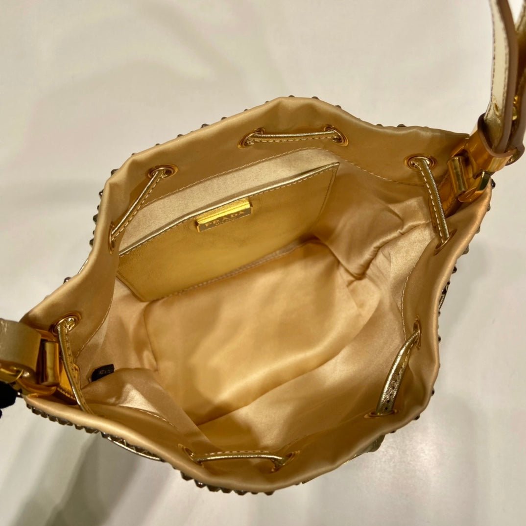 ＰＲＤＡ SATIN BAG WITH CRYSTALS GOLD
