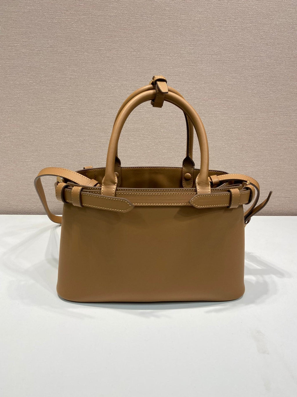ＰＲＤＡ BUCKLE SMALL LEATHER HANDBAG WITH DOUBLE BELT CARAMEL