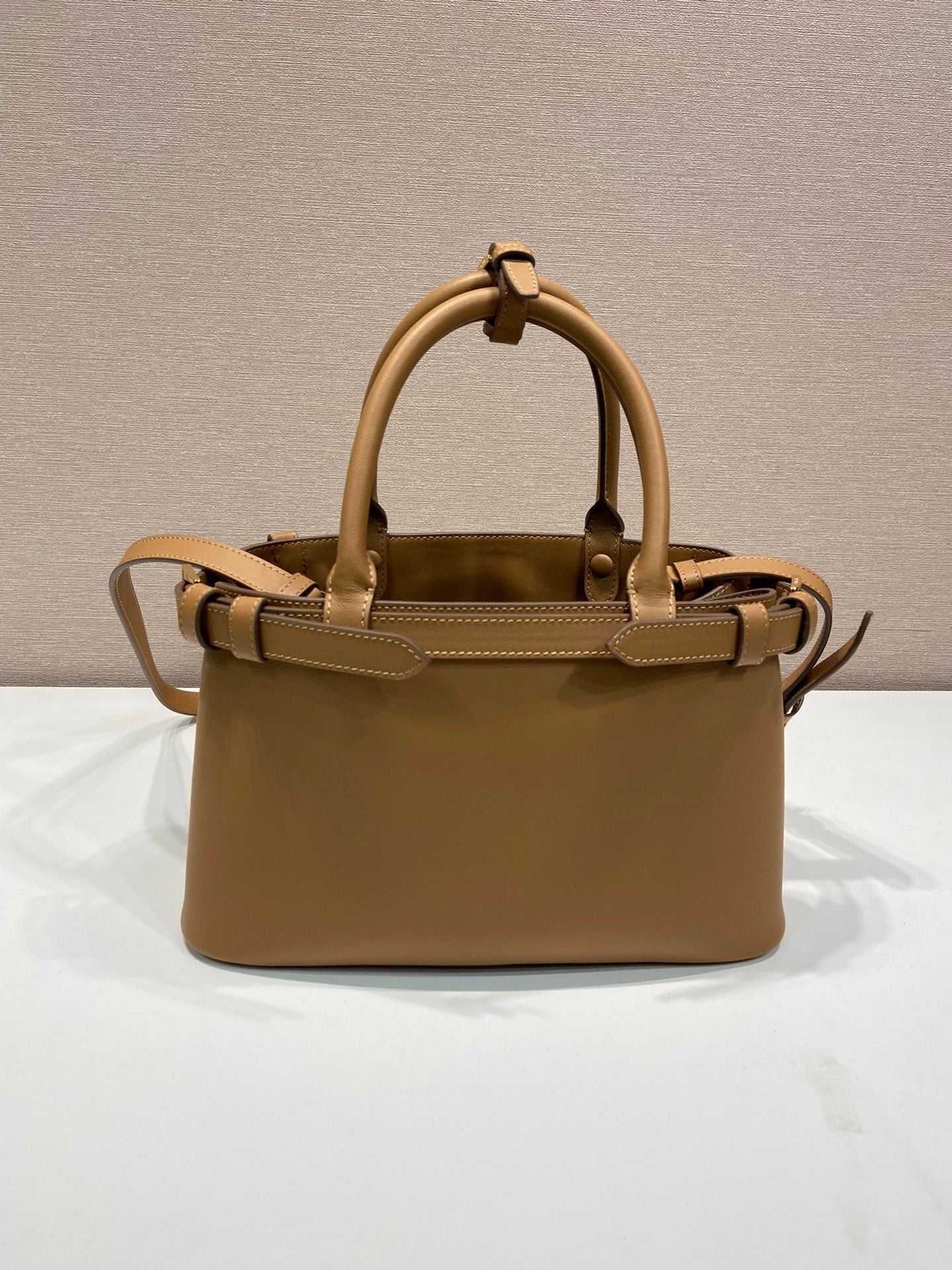 ＰＲＤＡ BUCKLE SMALL LEATHER HANDBAG WITH DOUBLE BELT CARAMEL