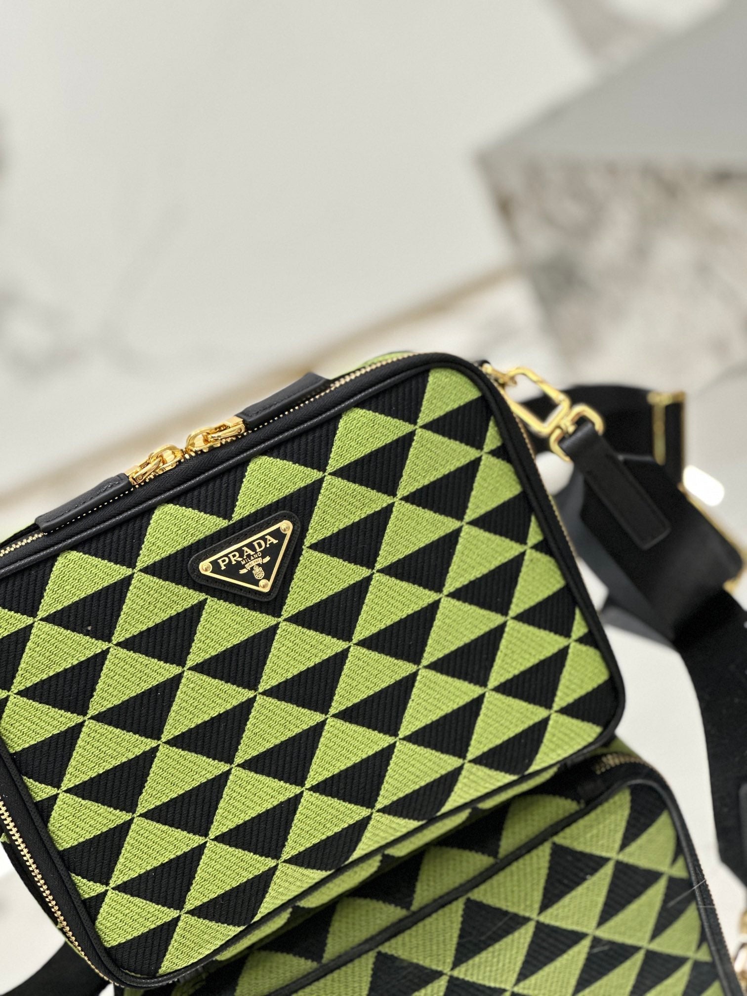 ＰＲＤＡ SYMBOLE EMBROIDERED FABRIC BAG GREEN BLACK