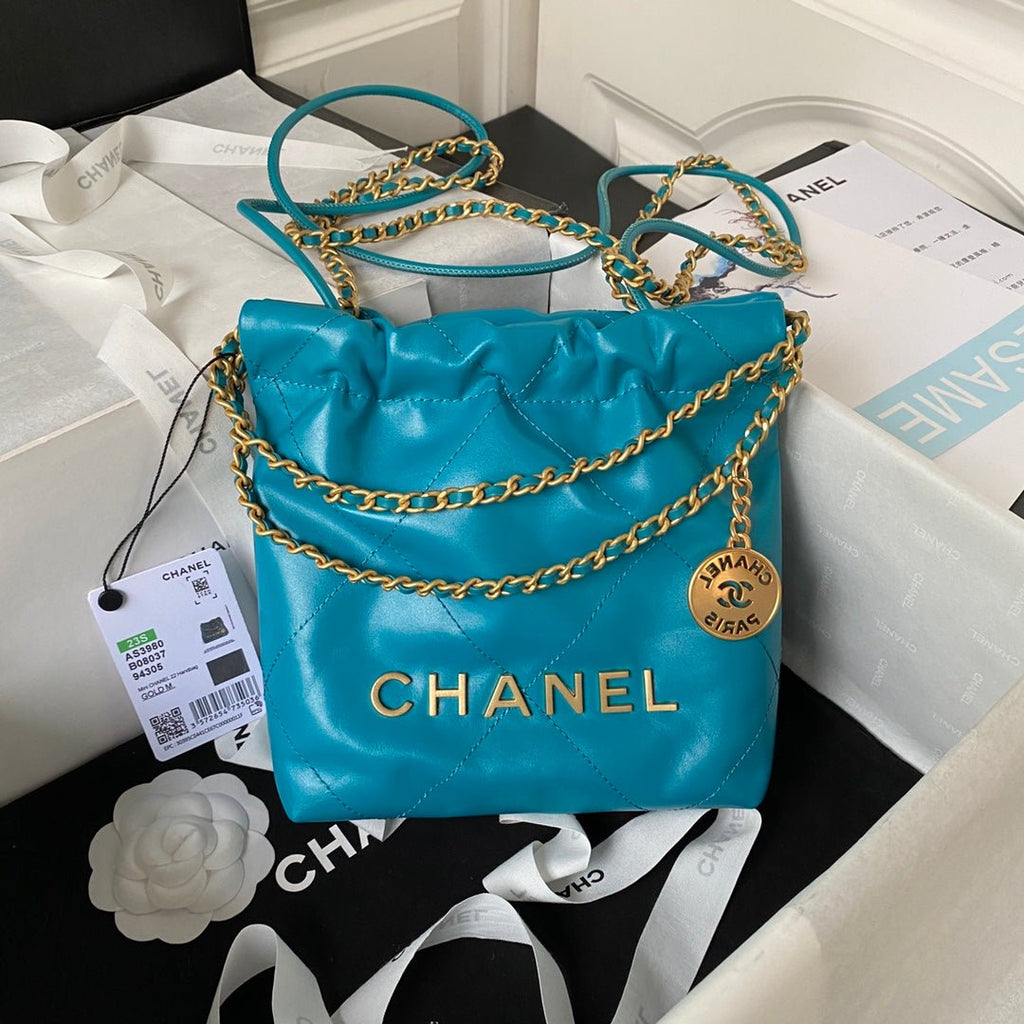 ＣＨＮＥＬ22 MINI HANDBAG BLUE  GOLD METAL