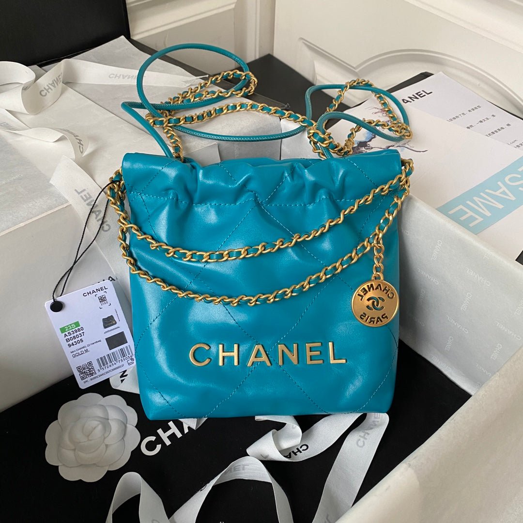 ＣＨＮＥＬ22 MINI HANDBAG BLUE  GOLD METAL