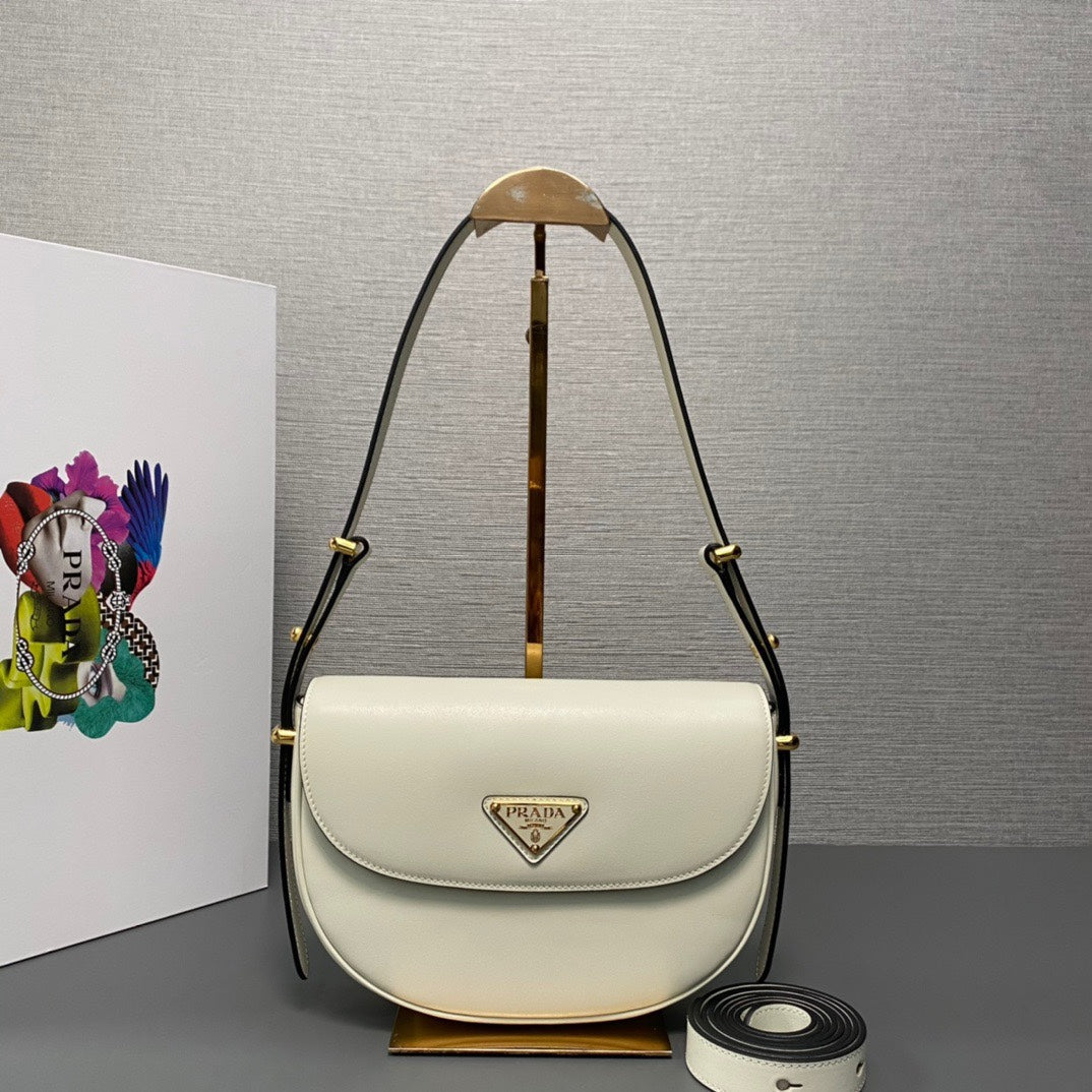 ＰＲＤＡ ARQUÉ LEATHER SHOULDER BAG WITH FLAP WHITE