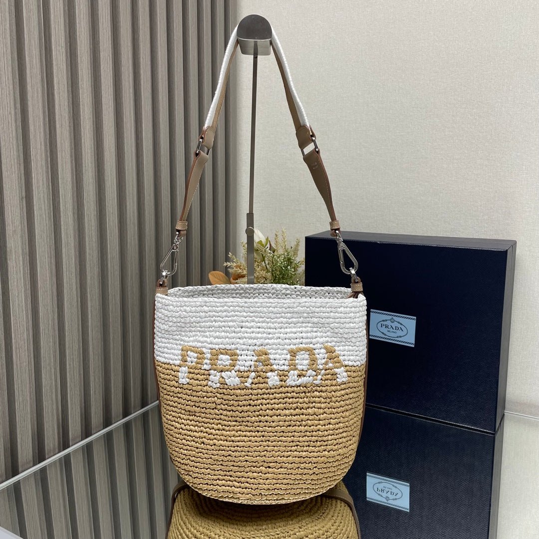 ＰＲＤＡ CROCHET AND LEATHER MINI-BUCKET BAG