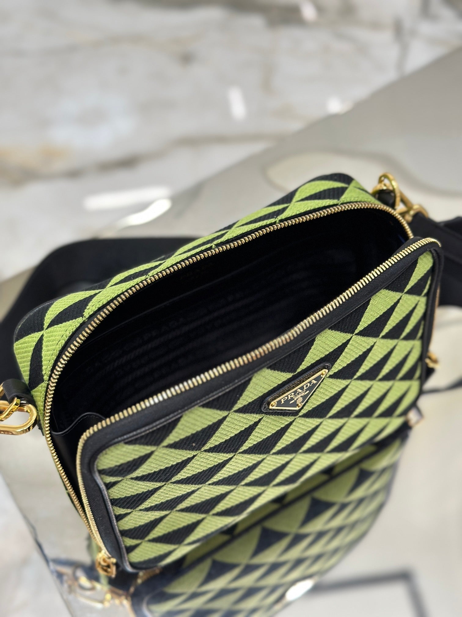 ＰＲＤＡ SYMBOLE EMBROIDERED FABRIC BAG GREEN BLACK