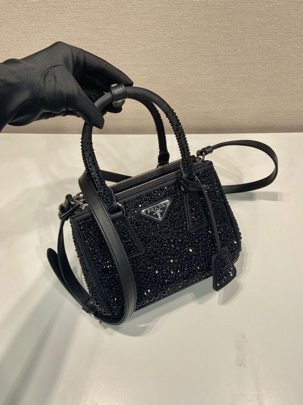 ＰＲＤＡ GALLERIA SATIN MINI-BAG WITH CRYSTALS
