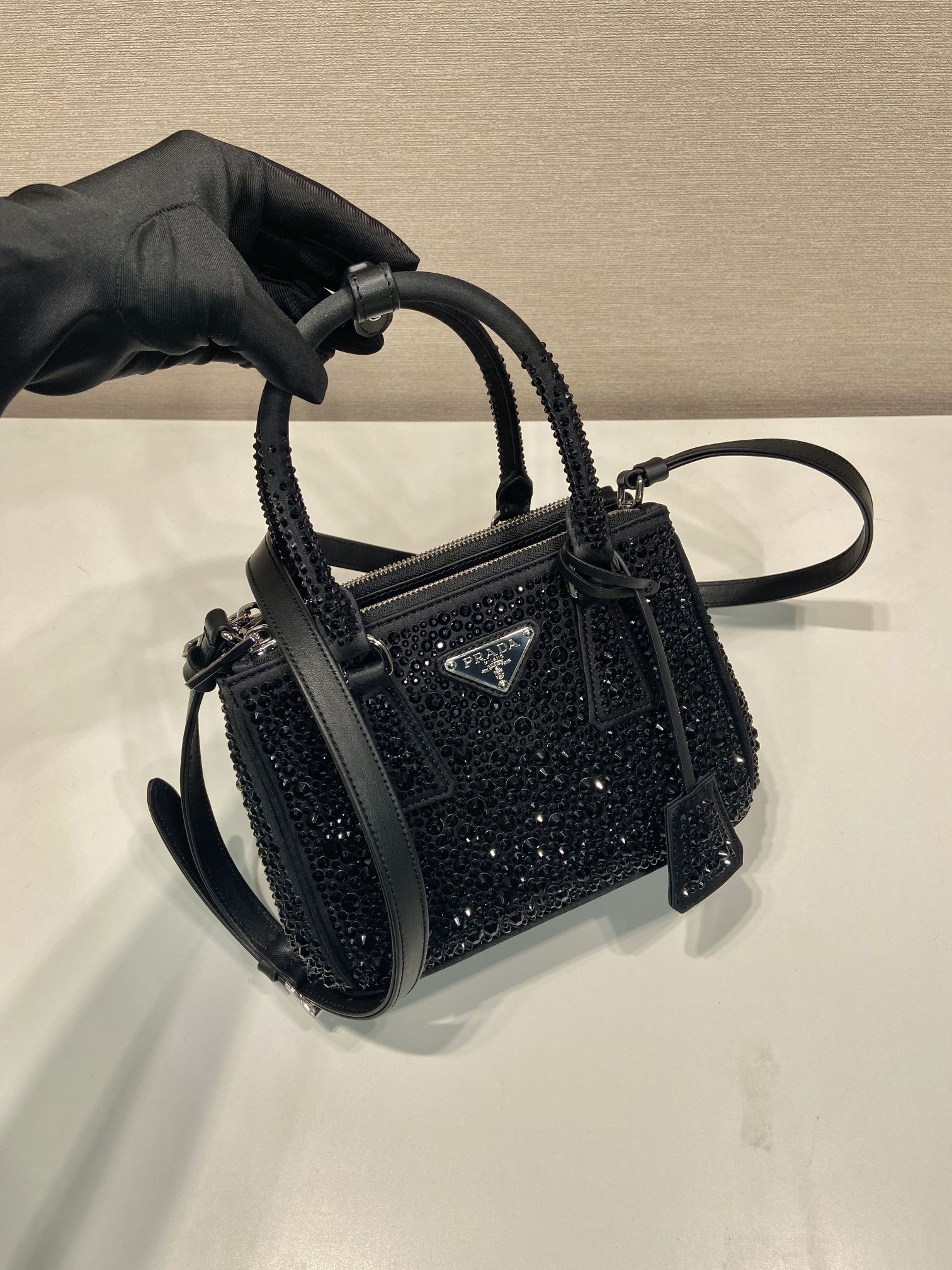 ＰＲＤＡ GALLERIA SATIN MINI-BAG WITH CRYSTALS