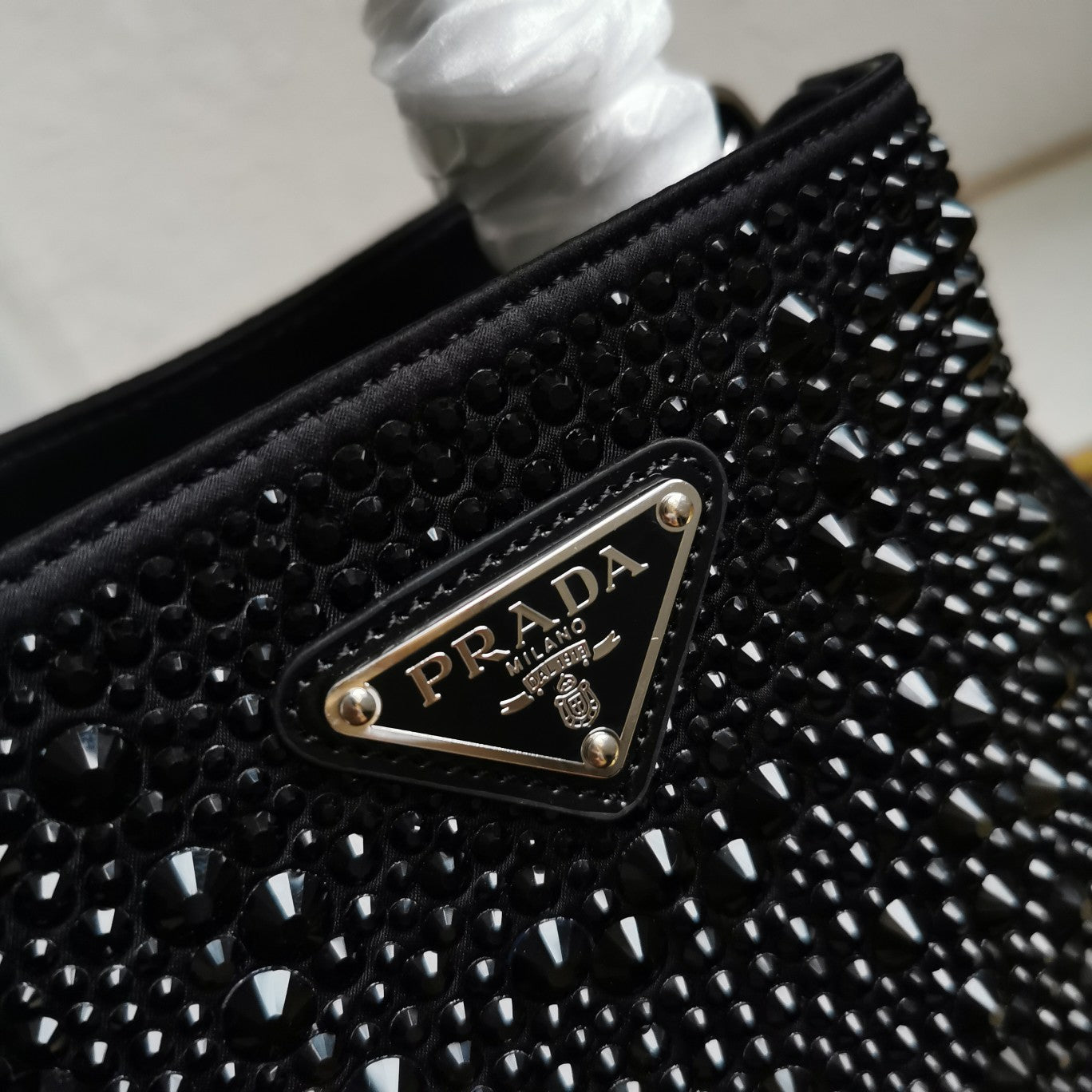 ＰＲＤＡ PANIER SATIN BAG WITH CRYSTALS