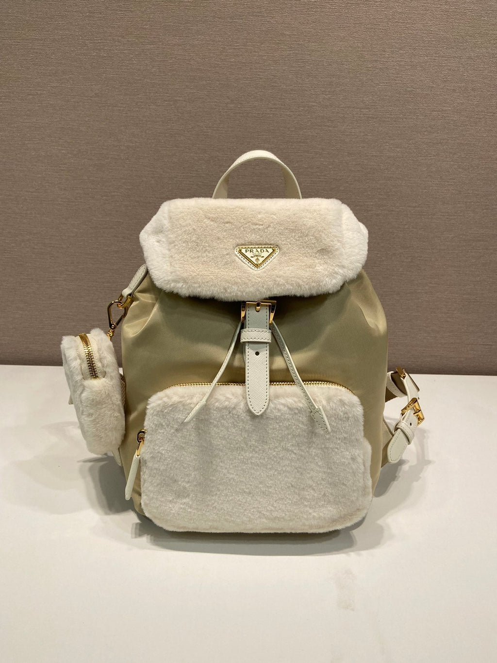 ＰＲＤＡ RE-NYLON AND SHEARLING BACKPACK