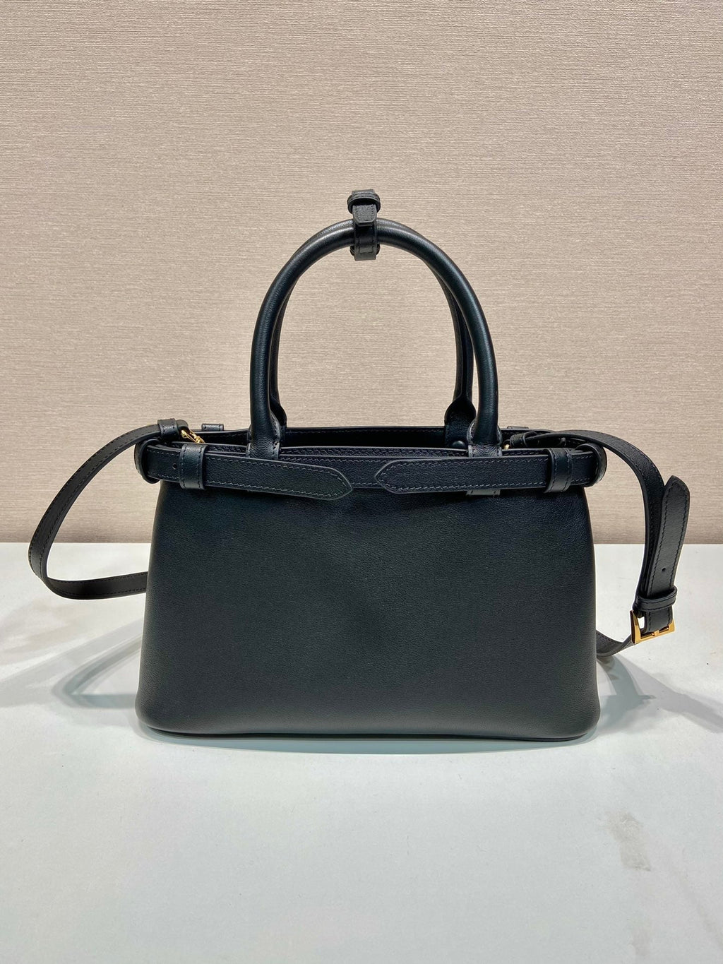 ＰＲＤＡ BUCKLE SMALL LEATHER HANDBAG WITH DOUBLE BELT BLACK