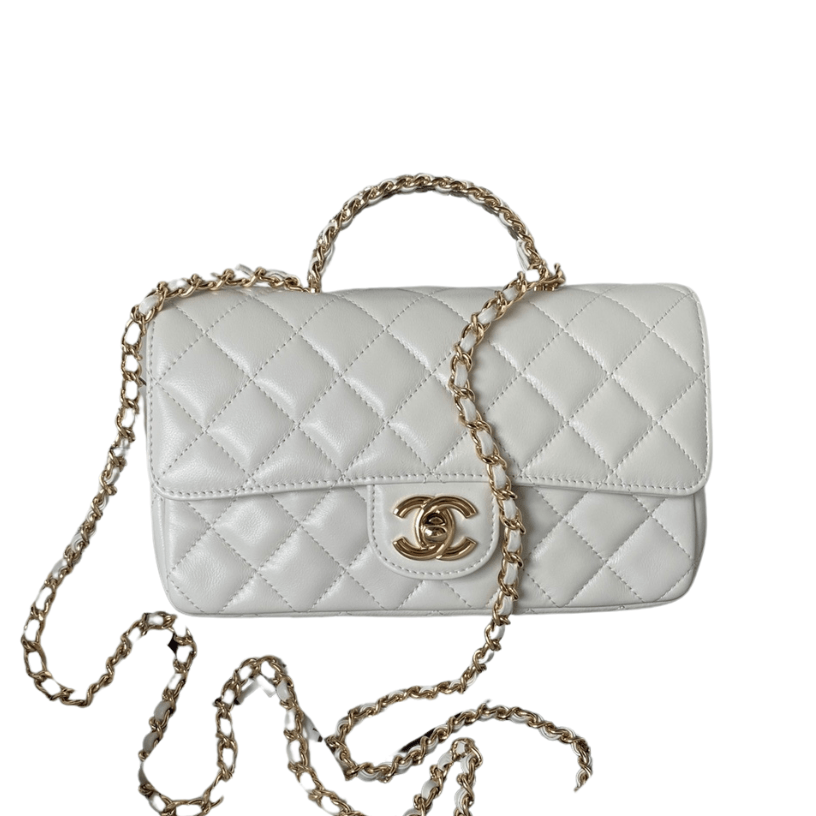 ＣＨＮＥＬFLAP BAG WITH TOP HANDLE WHITE