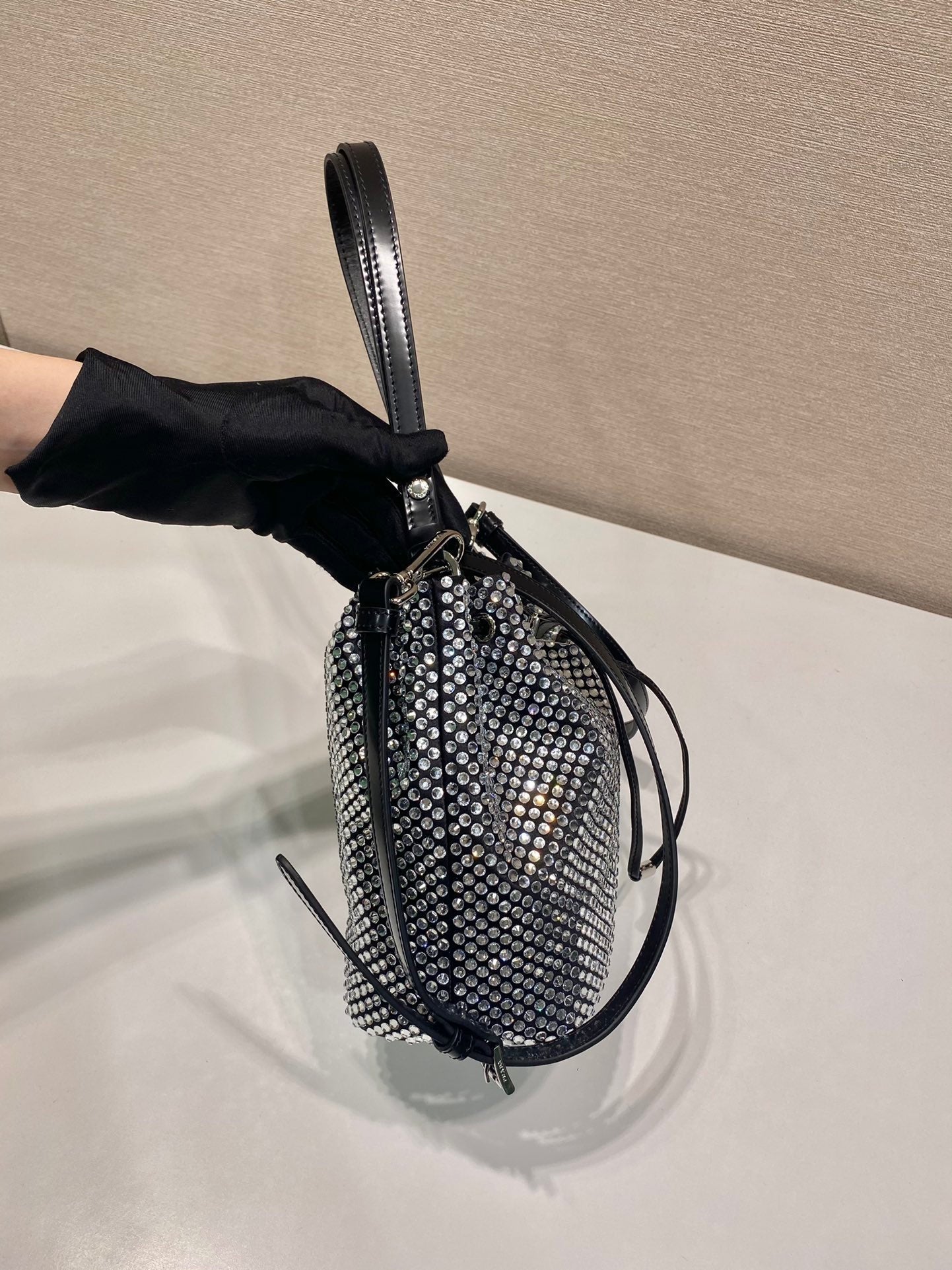 ＰＲＤＡ SATIN BAG WITH CRYSTALS