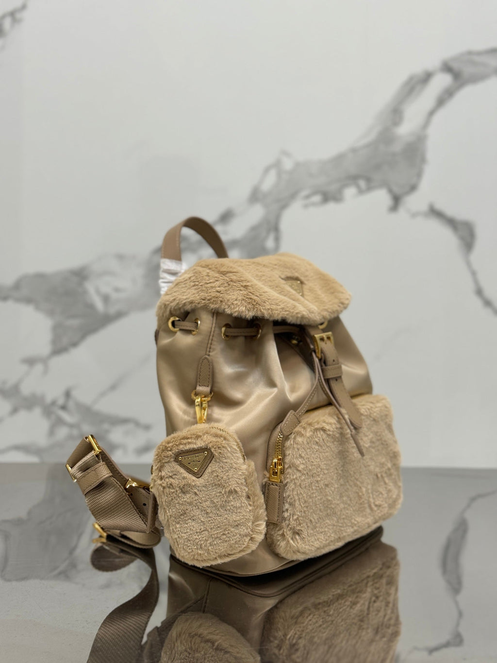 ＰＲＤＡ RE-NYLON AND SHEARLING BACKPACK