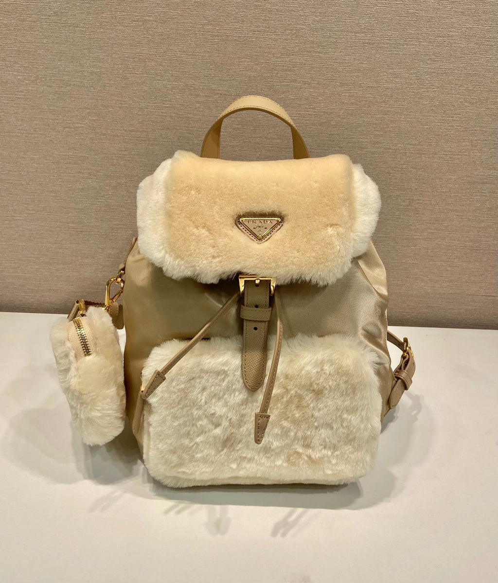 ＰＲＤＡ RE-NYLON AND SHEARLING BACKPACK