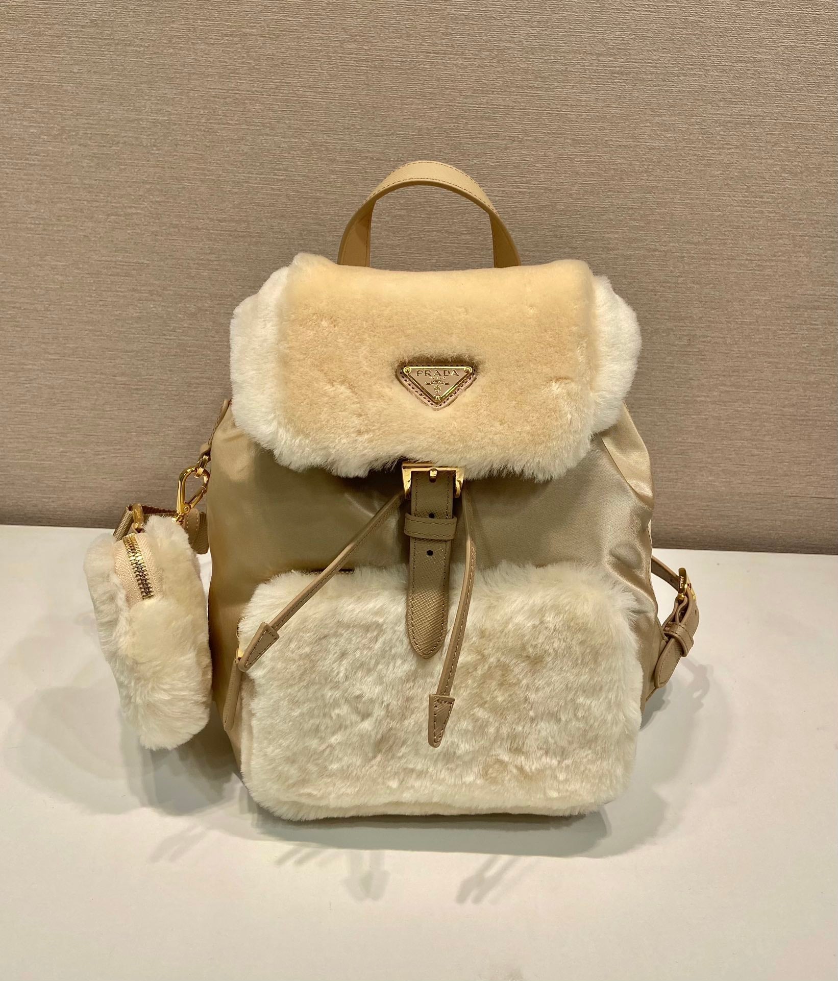 ＰＲＤＡ RE-NYLON AND SHEARLING BACKPACK
