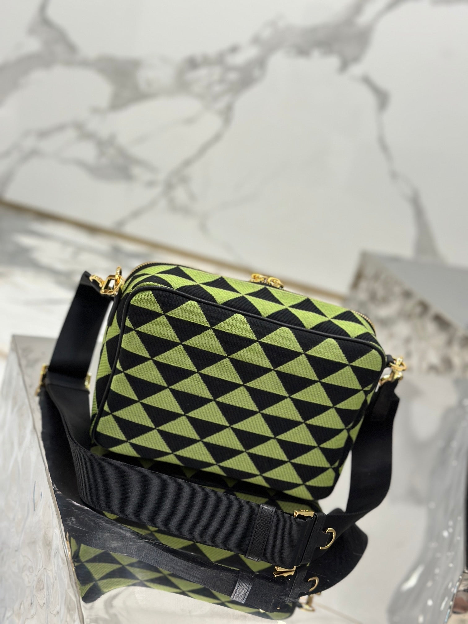 ＰＲＤＡ SYMBOLE EMBROIDERED FABRIC BAG GREEN BLACK