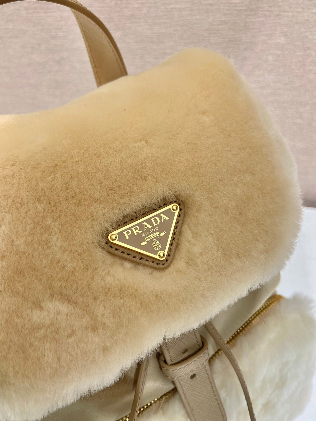 ＰＲＤＡ RE-NYLON AND SHEARLING BACKPACK