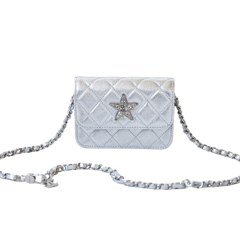 ＣＨＮＥＬSTAR CRYSTAL FLAP BAG SILVER