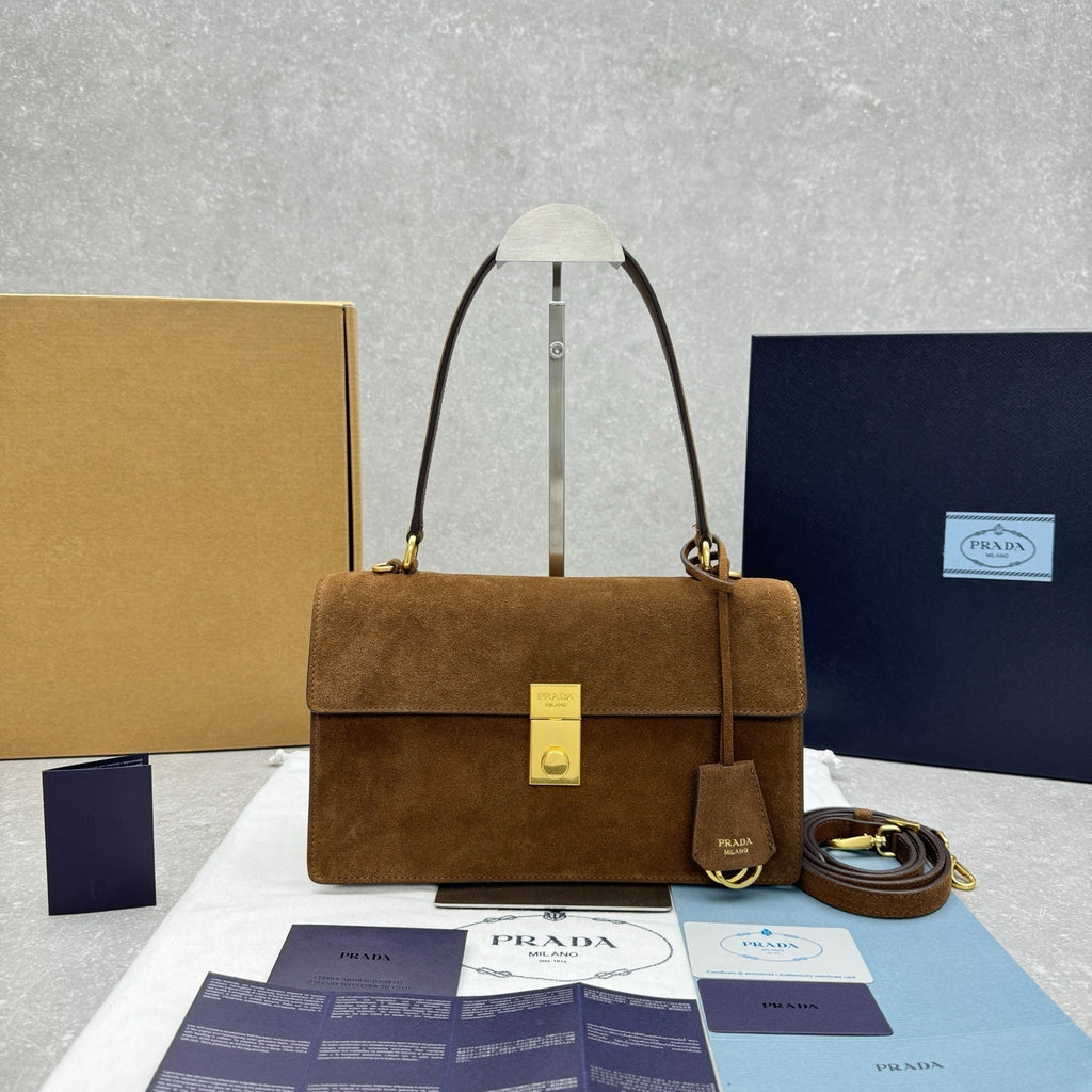 ＰＲＤＡ SOFT SOUND MEDIUM SUEDE SHOULDER BAG COCOA BROWN