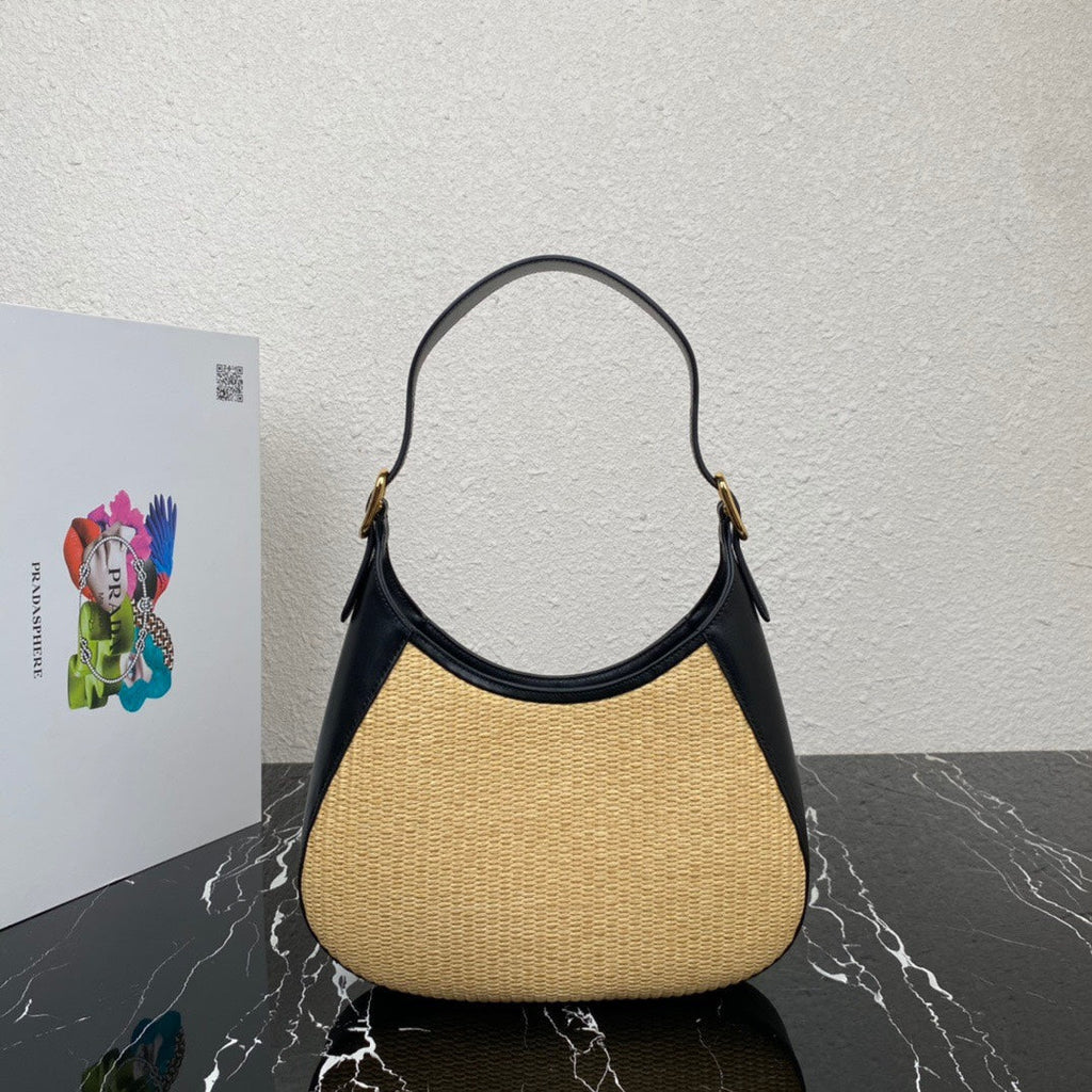 ＰＲＤＡ WOVEN TOTE WITH LEATHER ACCENTS BLACK