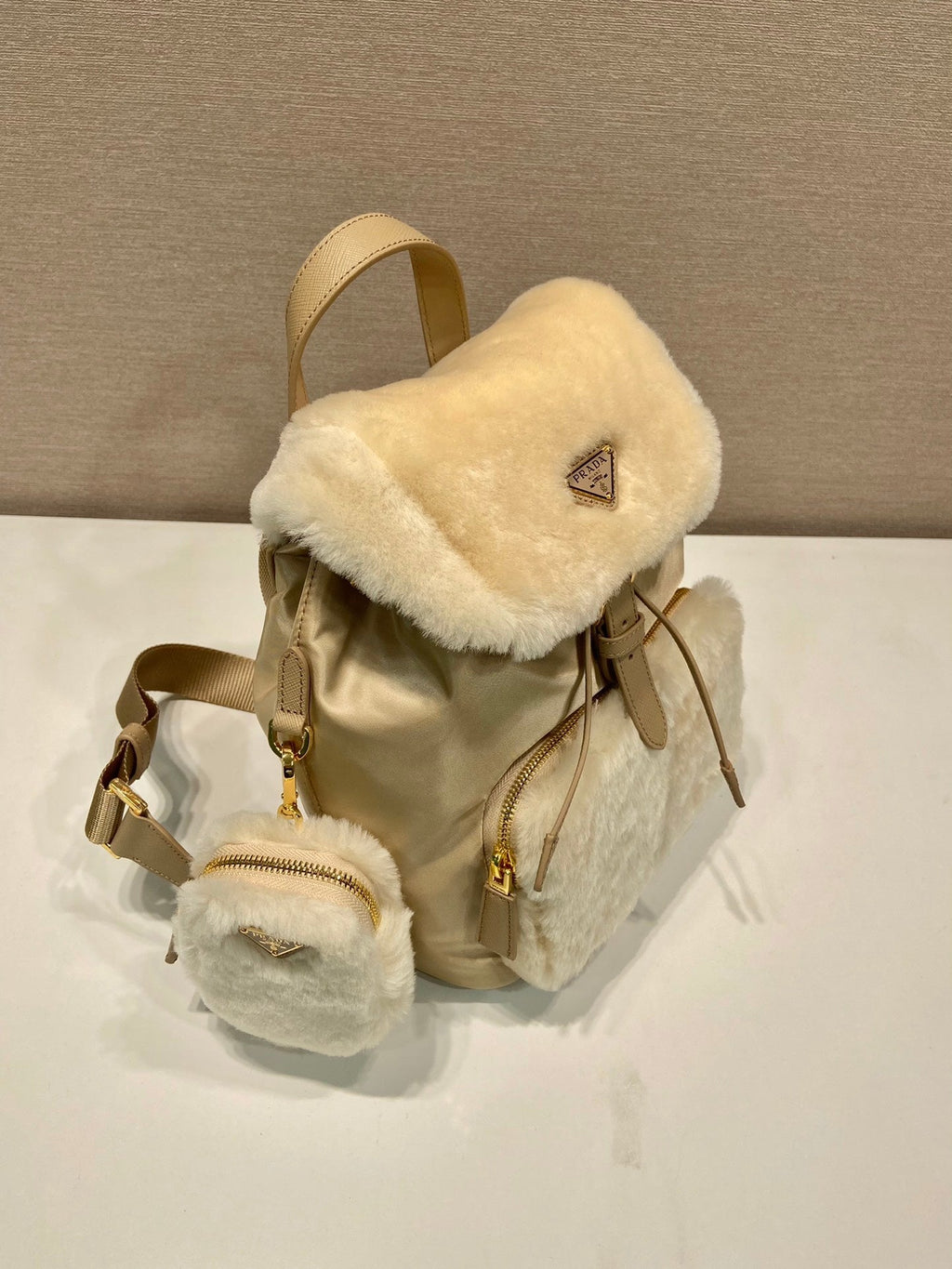 ＰＲＤＡ RE-NYLON AND SHEARLING BACKPACK