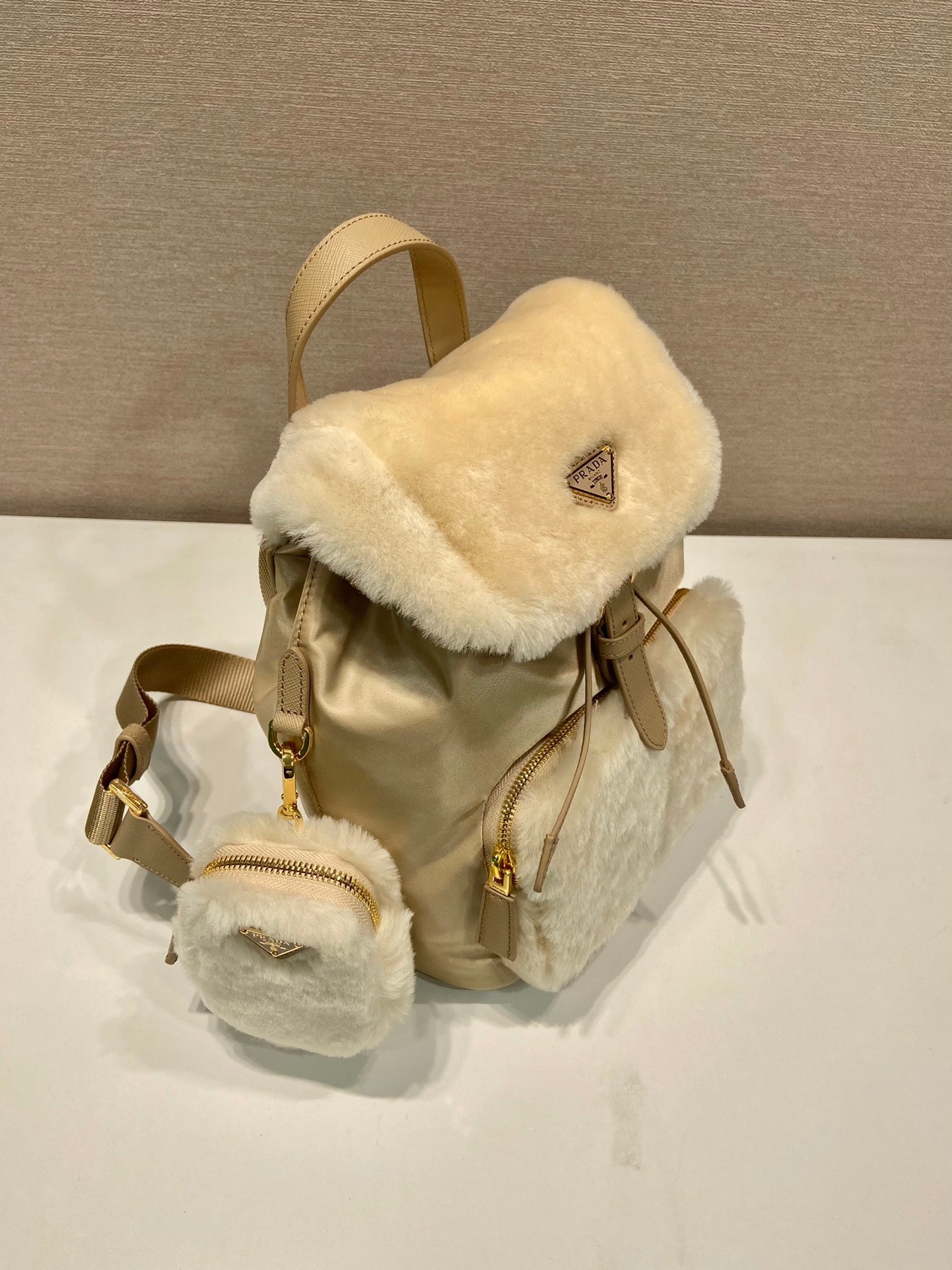 ＰＲＤＡ RE-NYLON AND SHEARLING BACKPACK
