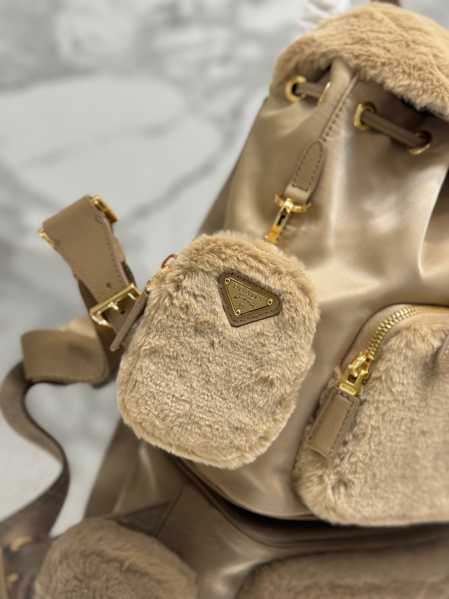 ＰＲＤＡ RE-NYLON AND SHEARLING BACKPACK