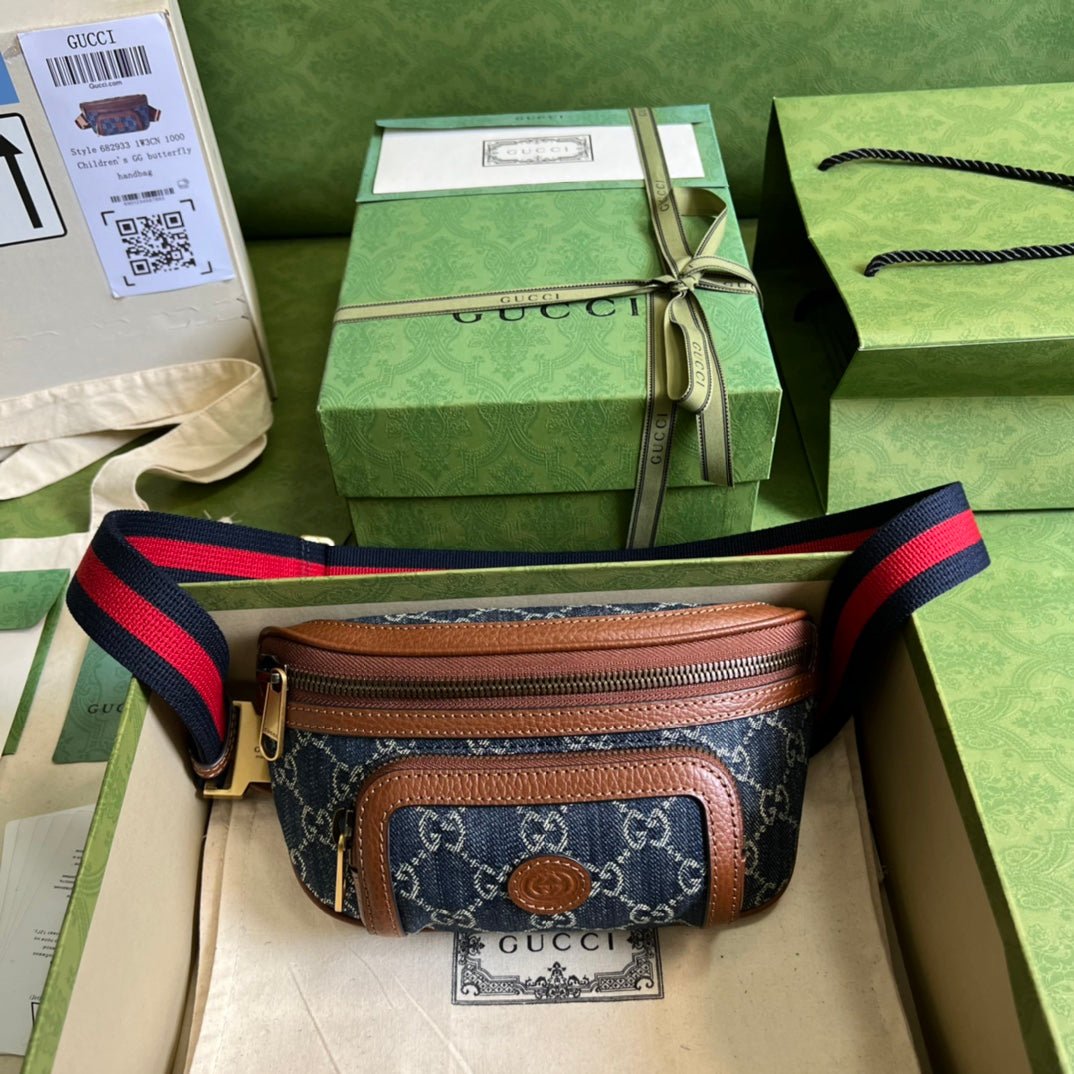 ＧＣＣＩGG DENIM WEB BELT BAG BLUE