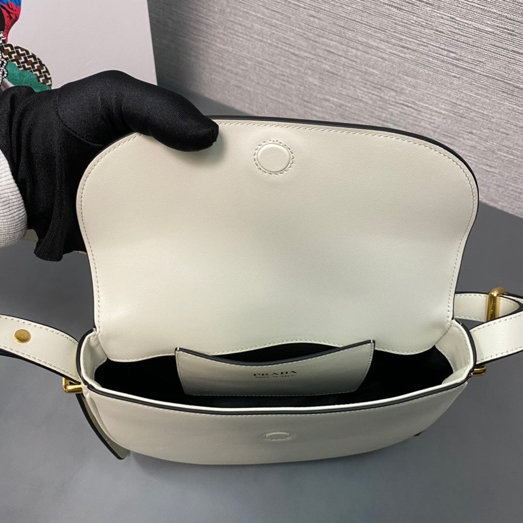 ＰＲＤＡ ARQUÉ LEATHER SHOULDER BAG WITH FLAP WHITE