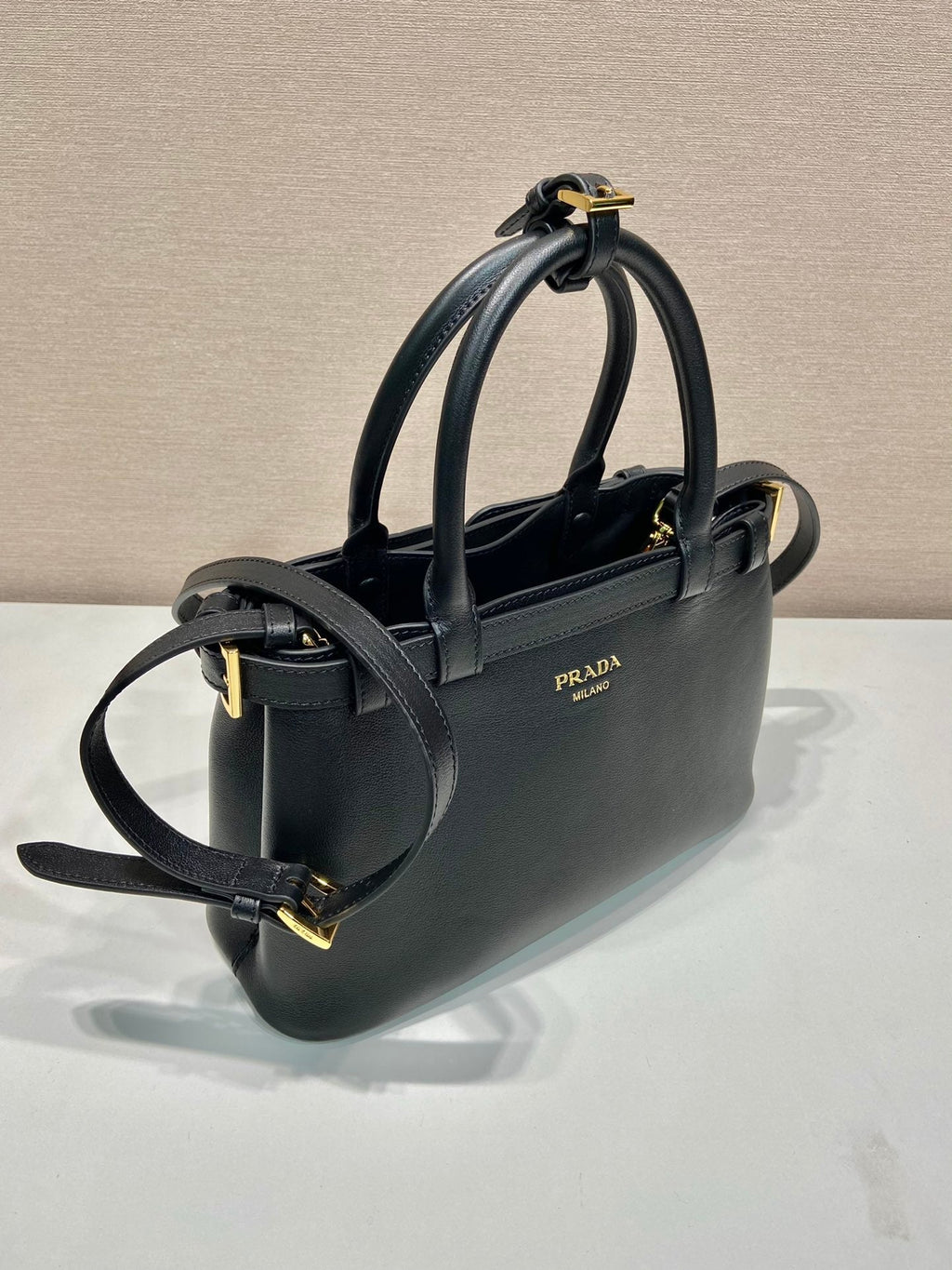 ＰＲＤＡ BUCKLE SMALL LEATHER HANDBAG WITH DOUBLE BELT BLACK