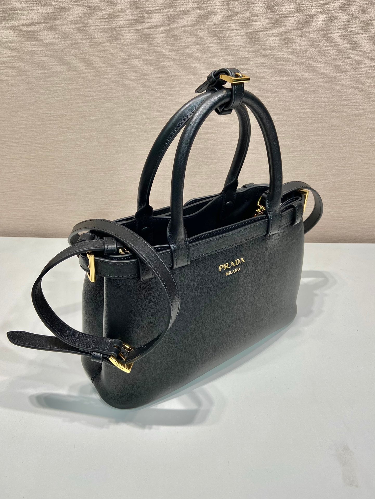 ＰＲＤＡ BUCKLE SMALL LEATHER HANDBAG WITH DOUBLE BELT BLACK