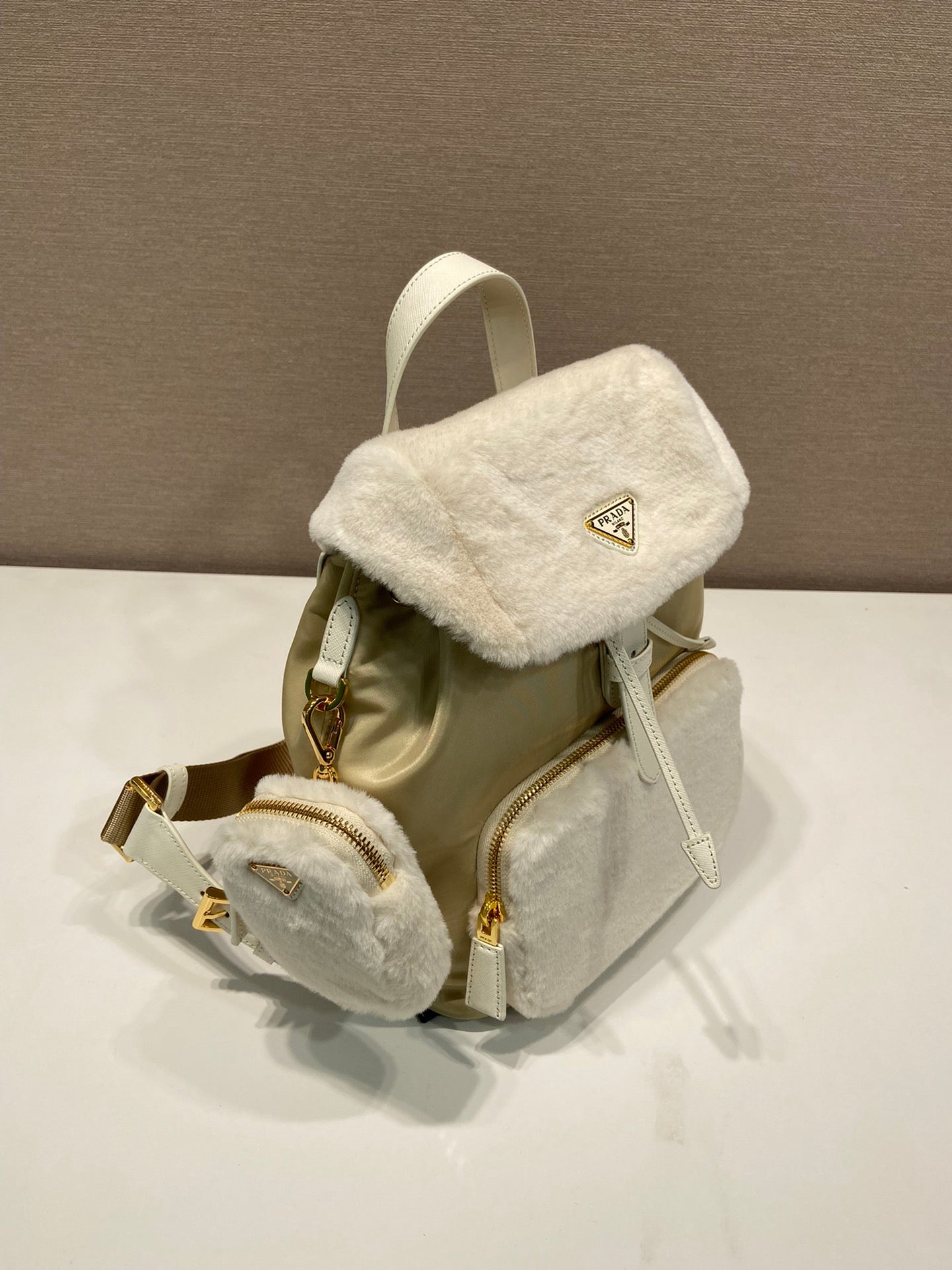 ＰＲＤＡ RE-NYLON AND SHEARLING BACKPACK