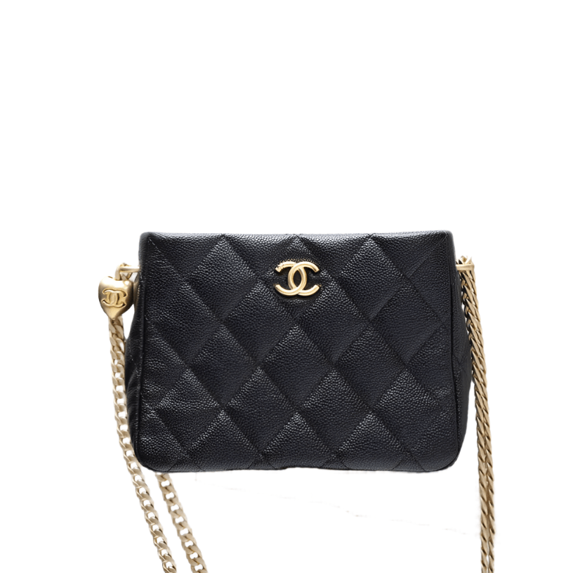 ＣＨＮＥＬGOLD HEART BALL CHAIN SMALL HOBO BAG BLACK