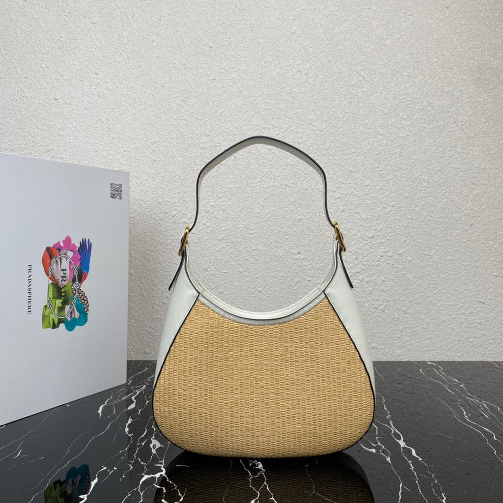 ＰＲＤＡ WOVEN TOTE WITH LEATHER ACCENTS WHITE