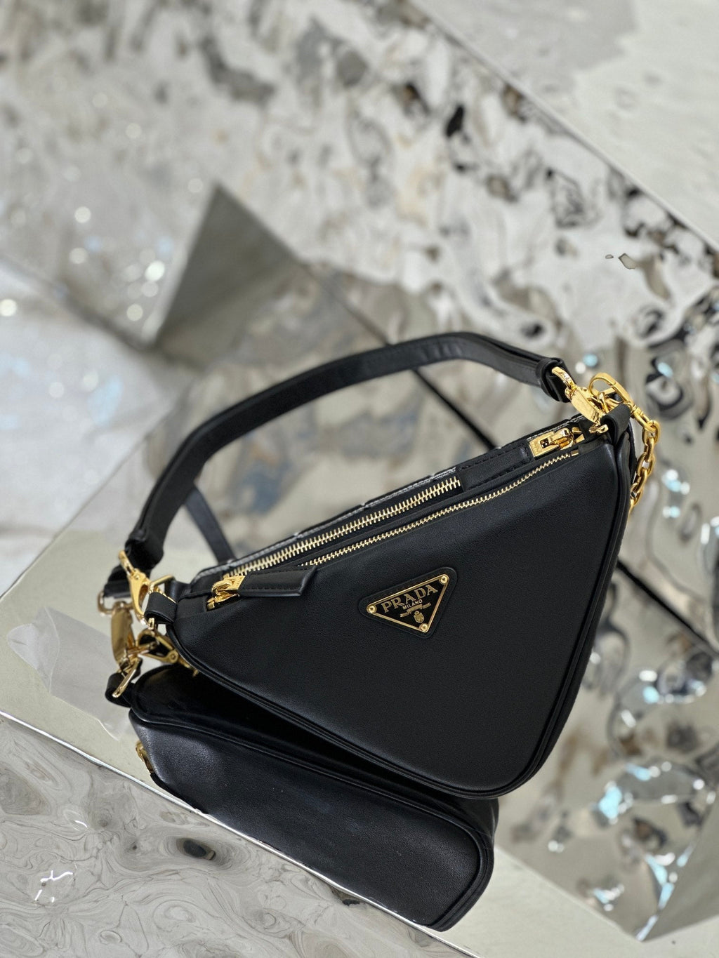 ＰＲＤＡ TRIANGLE-LOGO LEATHER AND JACQUARD SHOULDER BAG WHITE
