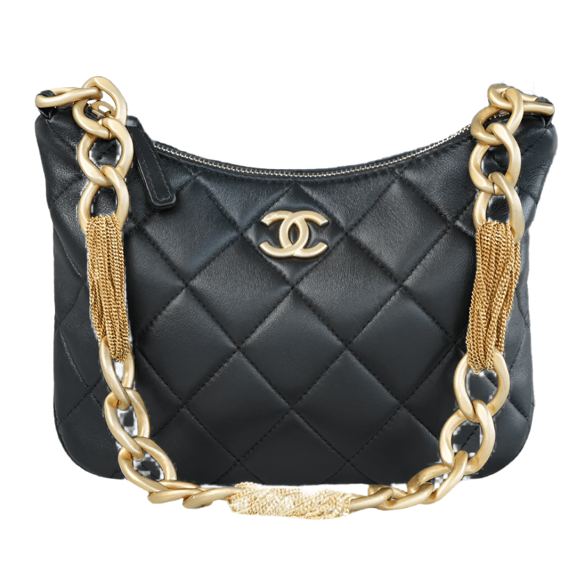 ＣＨＮＥＬLAMBSKIN QUILTED CC CHAIN HOBO BLACK
